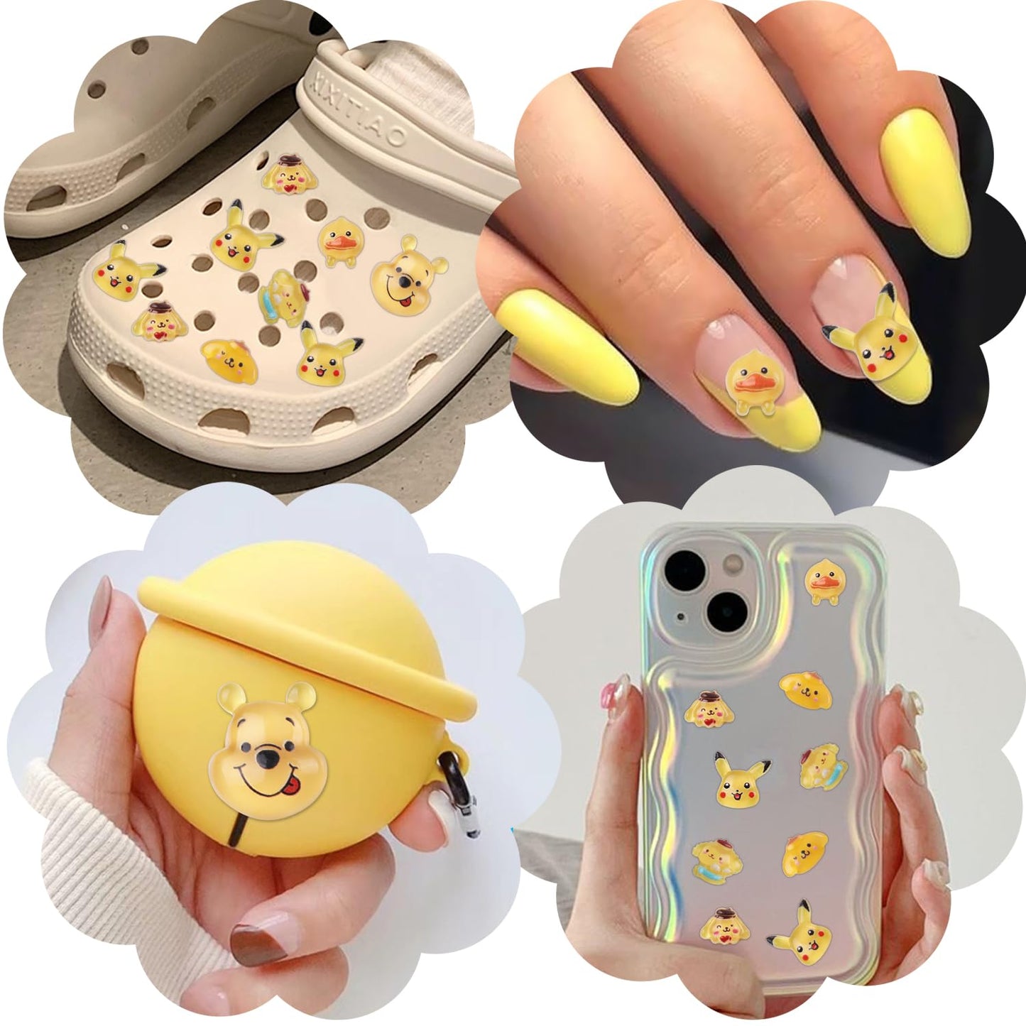 140 Pcs Kawaii 3D Flatback Cartoon Yellow Series Charms for Nail Acrylic Slime Resin DIY Nail Art Decorations, Hair Clips and Phone Cases