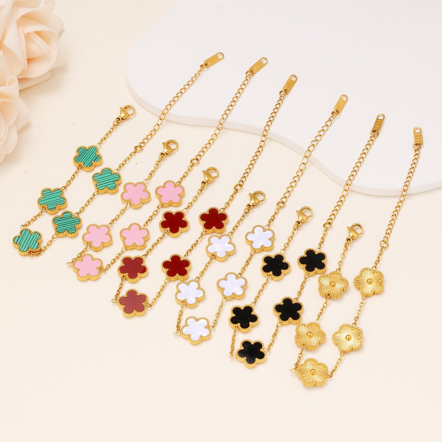 18K Gold Plated Womens Stackable Floral Bracelets Set,Twisted Cable Bangle,Trendy Jewelry,Waterproof adjustable bracelet,Christmas Birthday Gifts for Girlfriend or Mother. (08- 6Pcs Gold Floral A)