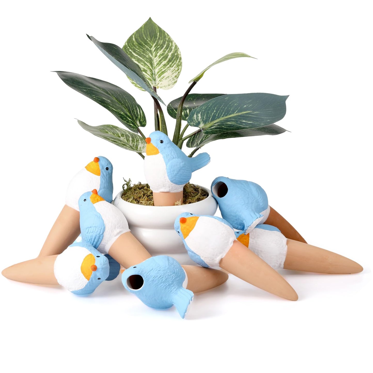 Sliner 8 Pack Bird Shaped Plant Watering Globes Self Watering Planter Insert Terracotta Irrigation Globe Devices with Slow Release Automatic Water Spike for Indoor Outdoor Potted Plant(Blue)