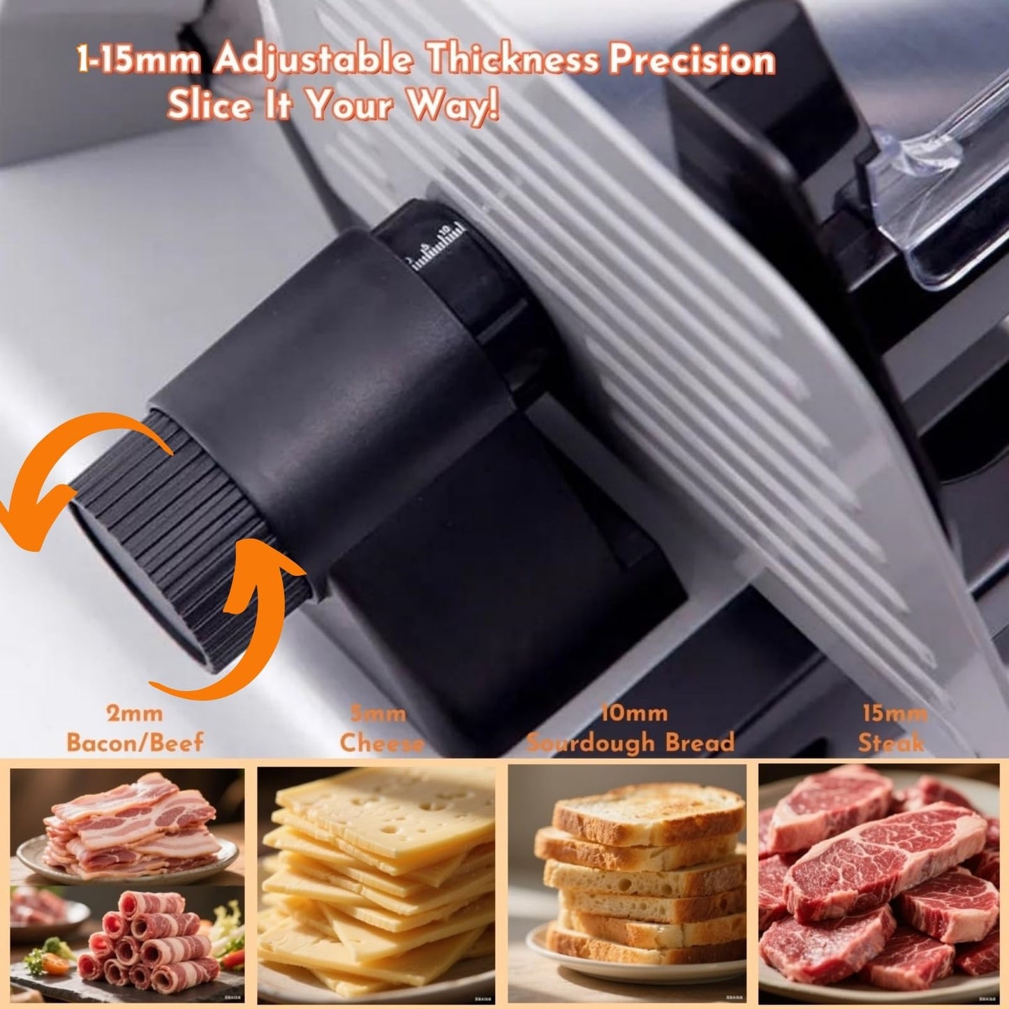 Meat Slicers, Electric Meat Slicer Machine for Home with 2 Removable 7.5'' Blades ETL Certified, Adjustable Thickness Deli Slicer-Food Cutter Machine for Bread Cheese