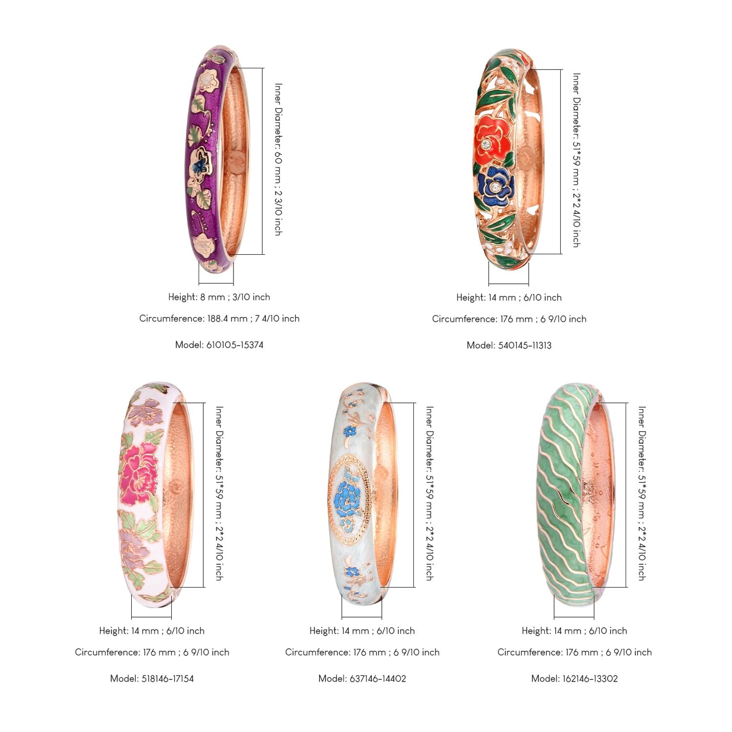 UJOY Random Pack Colors Enamel Jewelry Set Flower Engraved 10 PCS Cloisonne Bracelets in a Box
