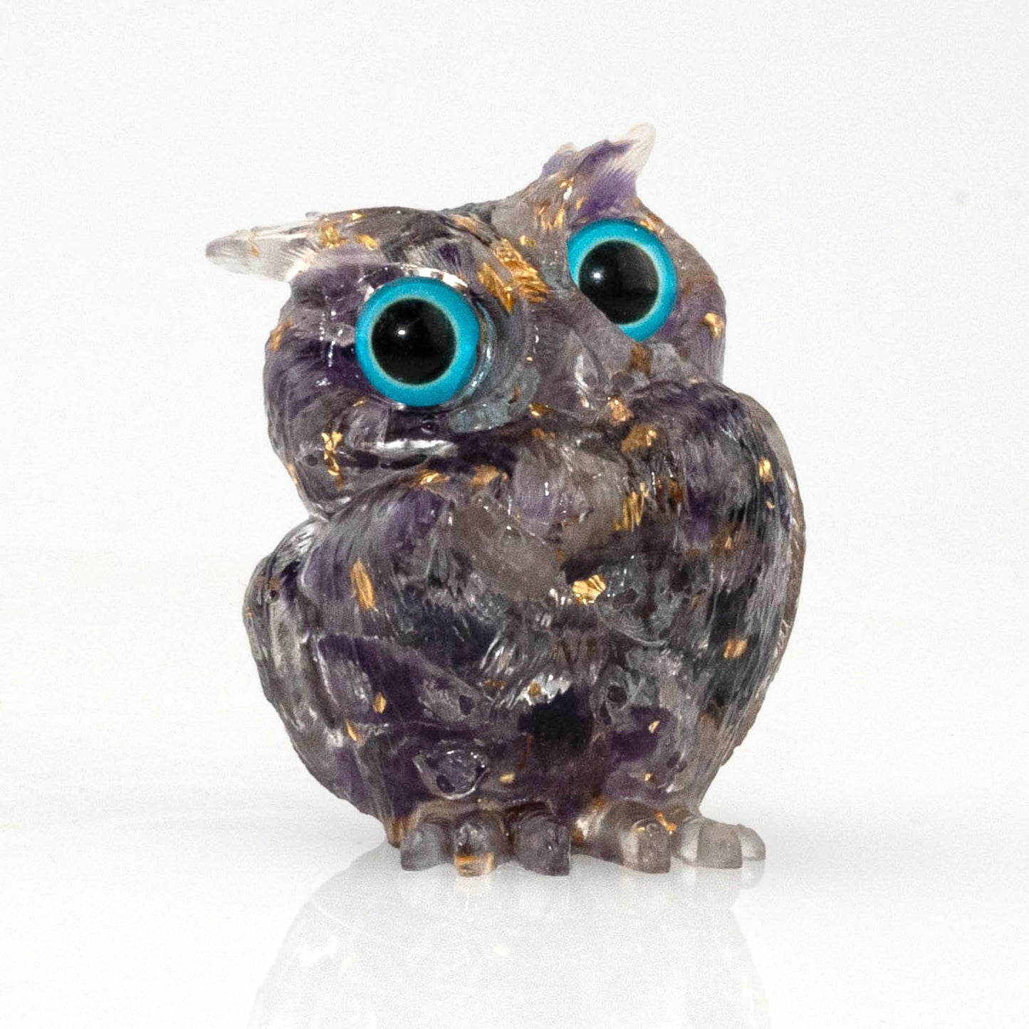 PinpinPony Owl Statue, Natural Gemstones Decor for Home Office, Shelf Display Figurine, Handcrafted Unique Owl Sculpture(Purple)