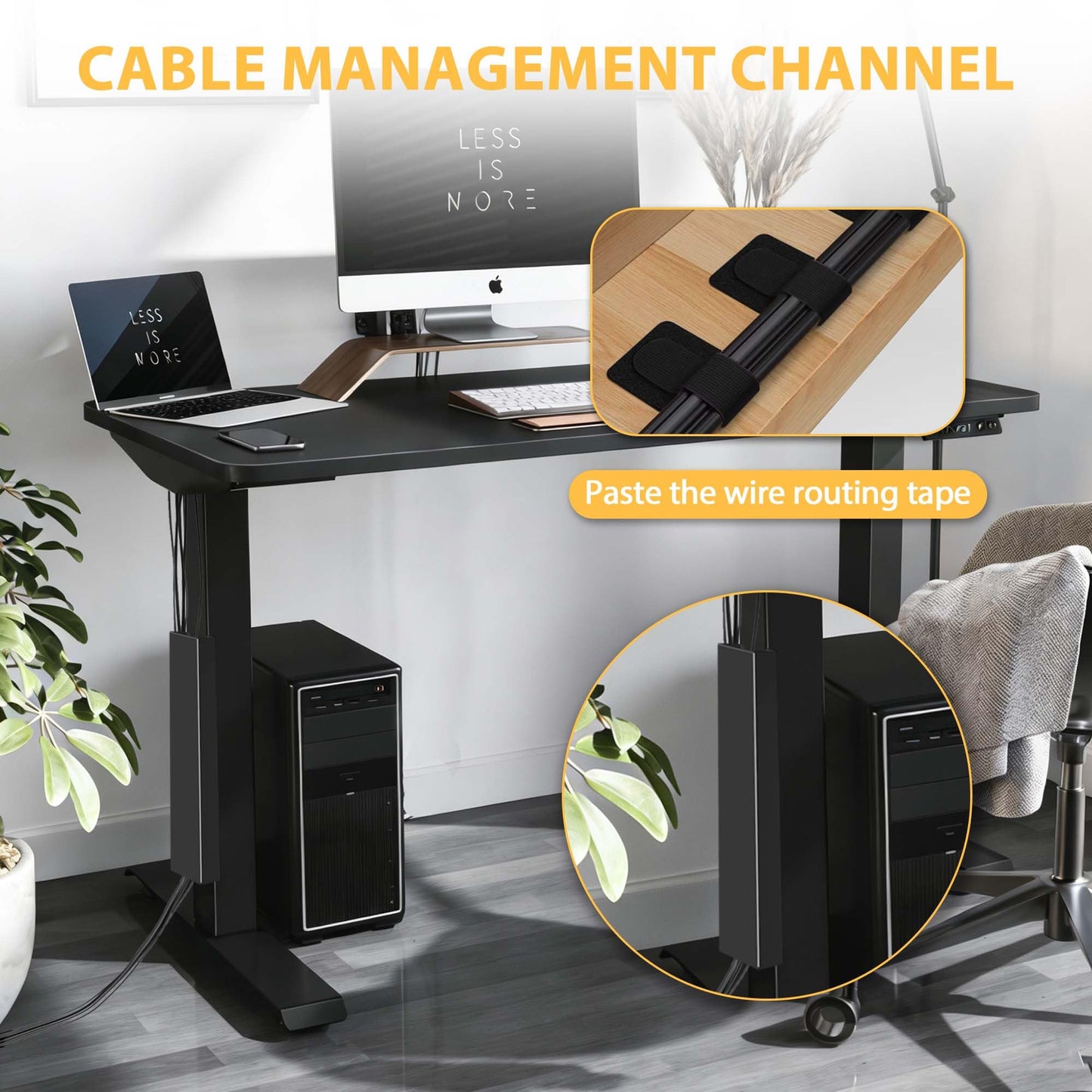 2 Pack Steel Magnetic 14-Inch Cable Management Channels for Under Desk Leg, No Drill Cord Organizer Cover & Wire Hider Cover with Adhesive Cable Tie, Cable Organizer Kit for Home Office & Gaming Desk