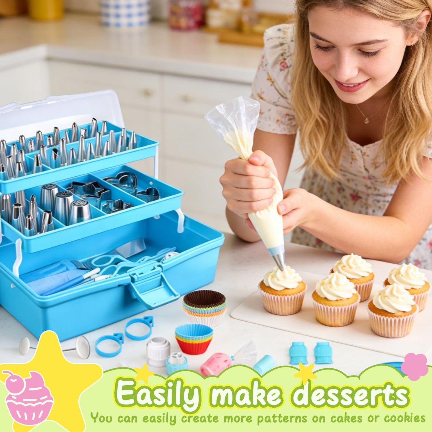 Suuker Cake Decorating Tools Supplies Kit, 236 Pieces Baking Accessories with Storage Case, Frosting Piping Kit, Piping Bags and Tips Set with 36 Numbered Piping Tips, Pastry Bags for Cake