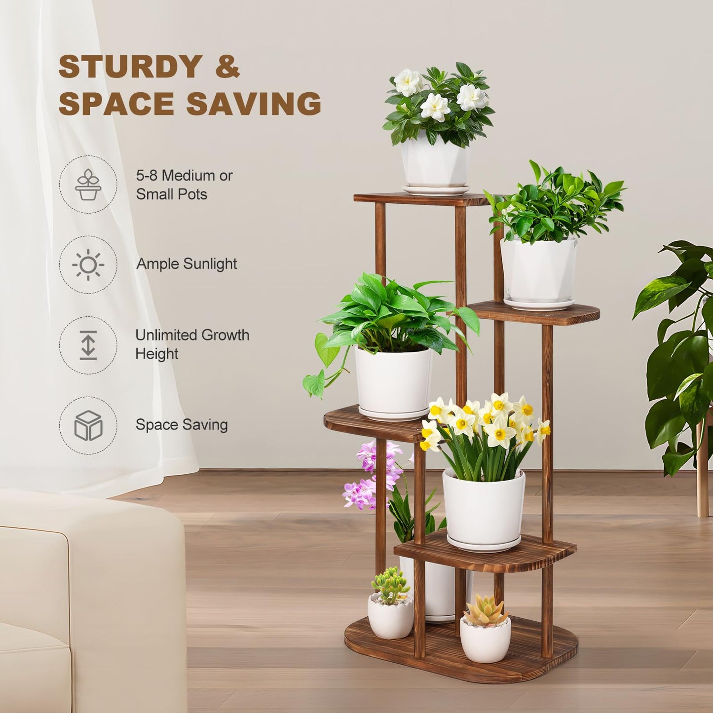 Jotsport 5 Tier Wood Plant Stand for Multiple Plants Indoor Plant Shelf Multi-Tier Flower Pot Holder Corner Display Rack