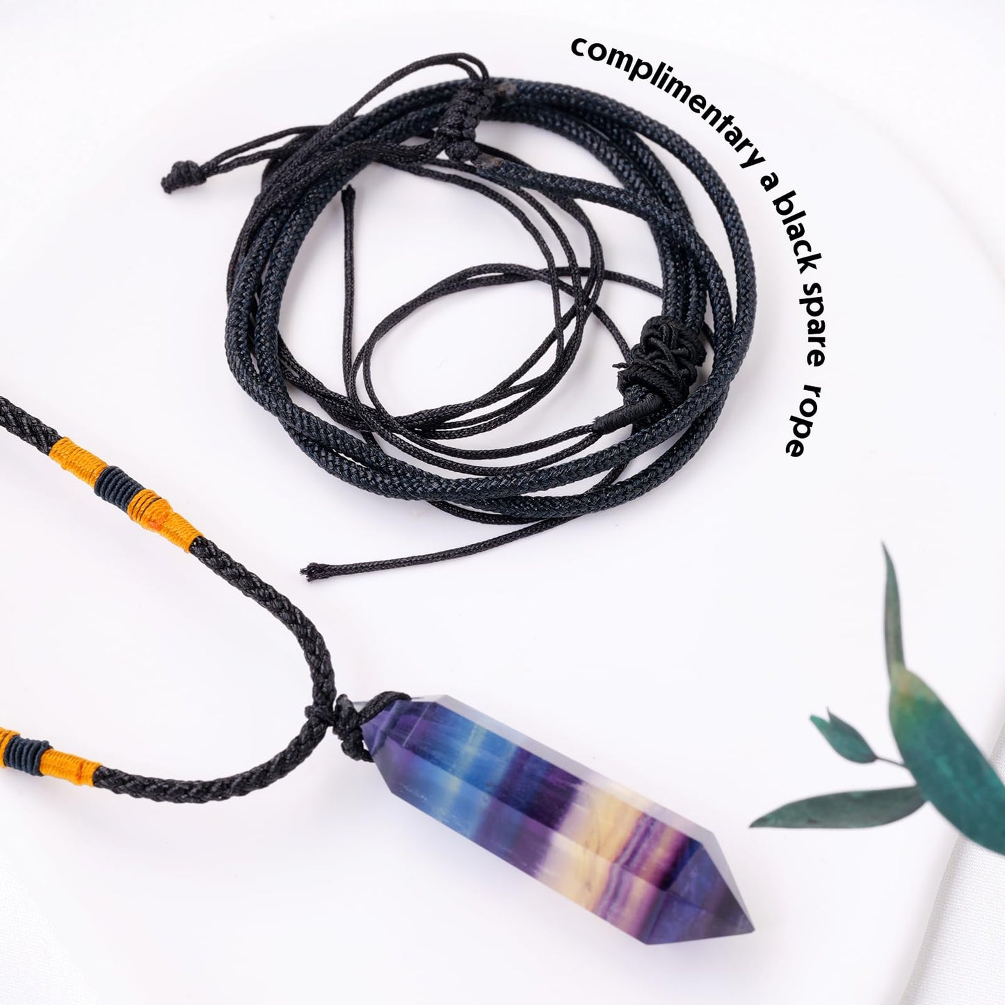 Runyangshi Rainbow Fluorite Healing Crystal Pendants, Double Pointed Natural Crystal Quartz Necklace 6 Faceted Chakra Crystal Wand Stone