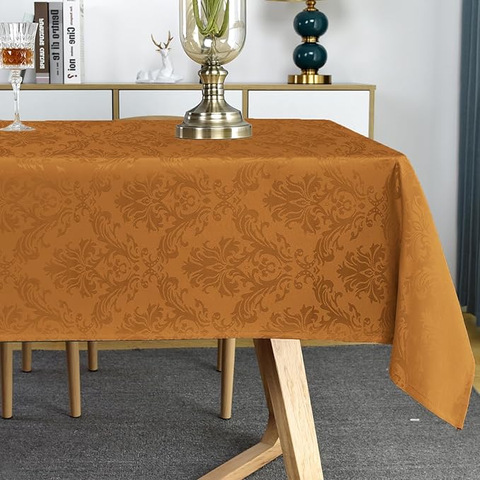 SASTYBALE Thanksgiving Tablecloth - 60 x 84 Inch Brown Jacquard Tablecloths Rectangle Damask Design Spillproof Table Cloth Polyester Oblong Table Cover for Kitchen Dinning Party Tabletop