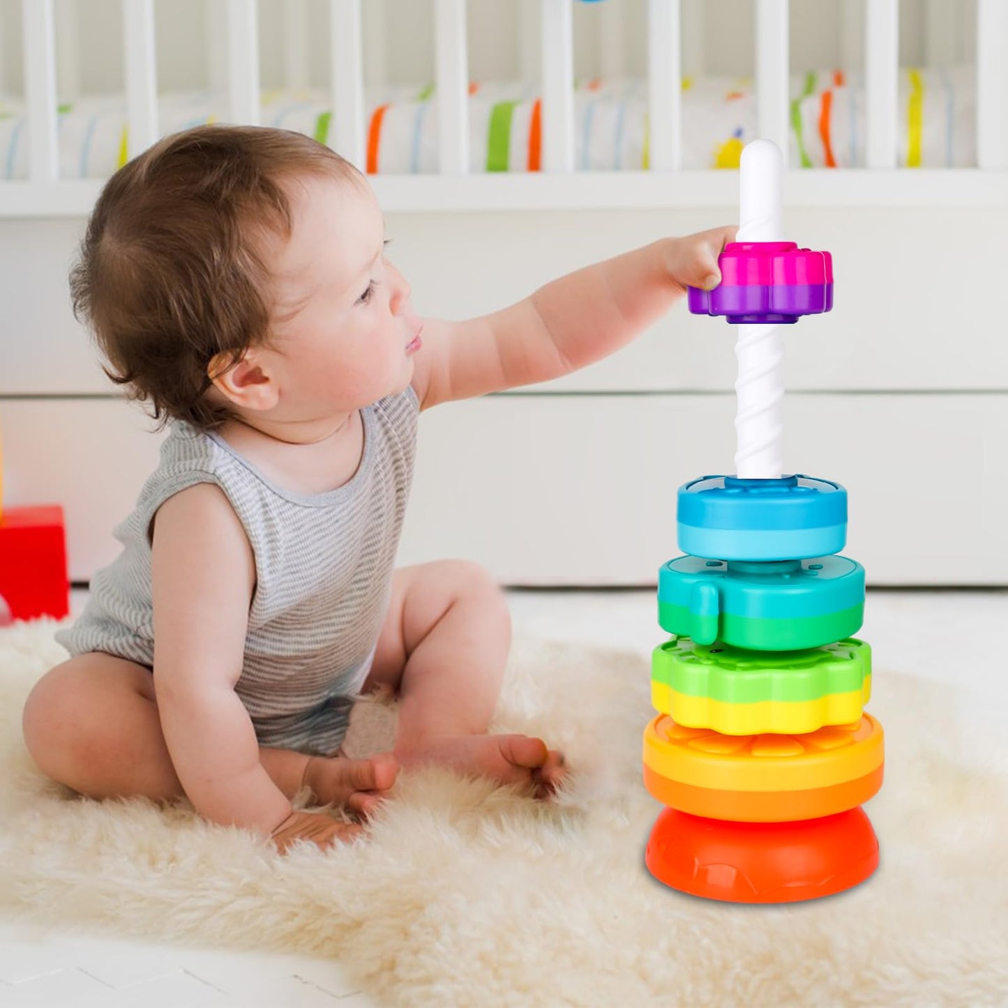 LBAIBB Spin Stack Toys,Baby Spinning Toy ABS Plastic and Color Rainbow Design,Focus on Children Educational and Interactive Learning's Stack Toys, Suitable for Gifts for Boys and Girls…