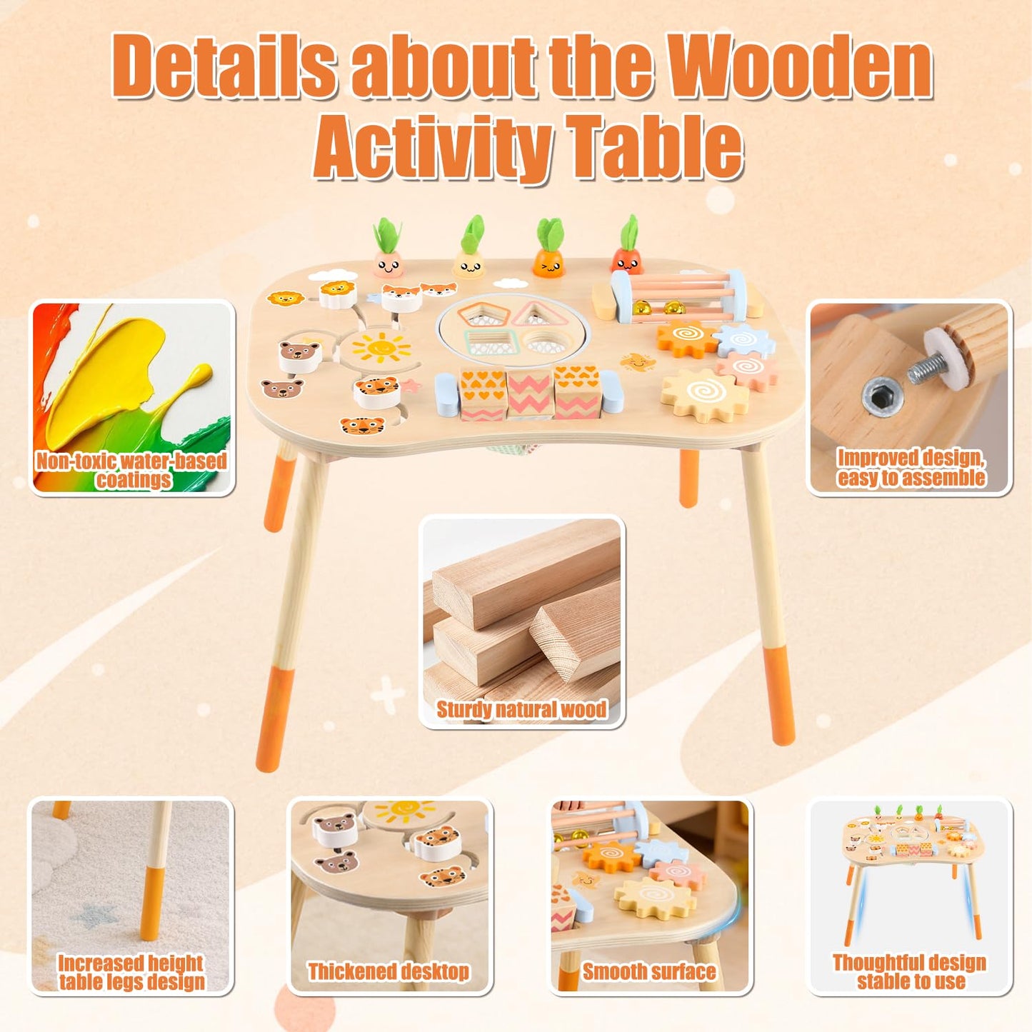 Wooden Activity Table for 1 Year Old Toddlers Sensory Table Activity Center 1-3 2 Baby Activity Table Kids Gift Game Wooden Montessori Table Shape Sorter Sensory Toys (Length*Height: 17"*11.8")
