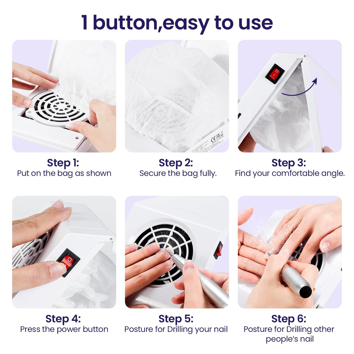 Nail Dust Collector Small Mini: Foldable 600PA Strong Suction Low Noise Quiet - Nail Fan Dust Collector Vent for Nail Art