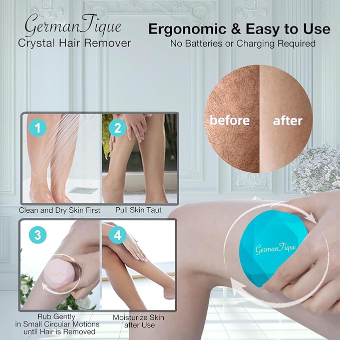Crystal Hair Eraser,Upgraded Crystal Hair Remover Diamond,Painless and Effective Nano Glass Hair Removal Stone and Skin Exfoliation,Natural Epilator for Women and Men(Ocean Blue)