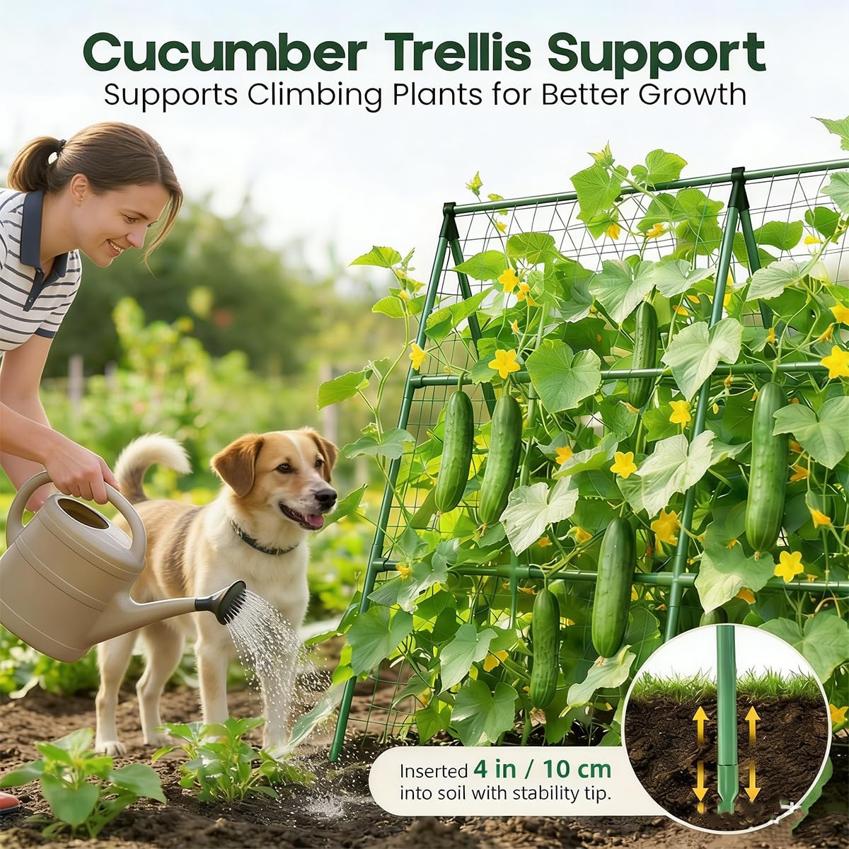 Foldable Cucumber Trellis for Garden - Adjustable Climbing Support for Vegetables, Vining Plants, Cucumbers, Tomatoes, and Peas - Heavy Duty, Weather-Resistant, Easy to Install