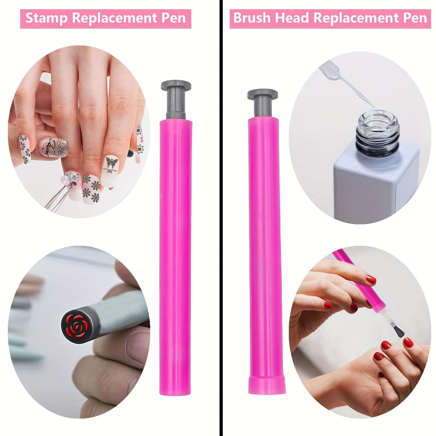 56PCS Nail Art Stamp Pen Set with 6 Brush Heads, 48 Designs, 1 Stamp Pen & 1 Brush Pen – Ergonomic, Portable, Easy-to-Use DIY Tool for Home/Travel/Salon, Ideal for Beginners & Pros