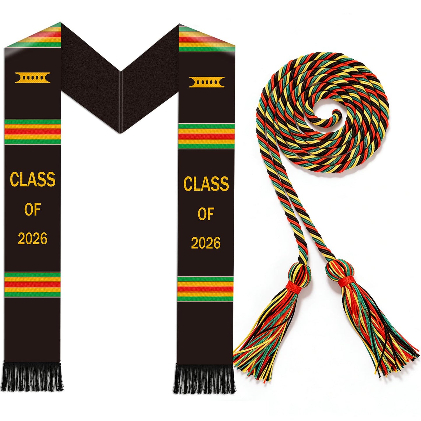 Silkovahamd Kente Black Graduation Stole - Class of 2026 Honor Cord African Pride Sash for College High School, Black Graduates College Keepsake Accessory