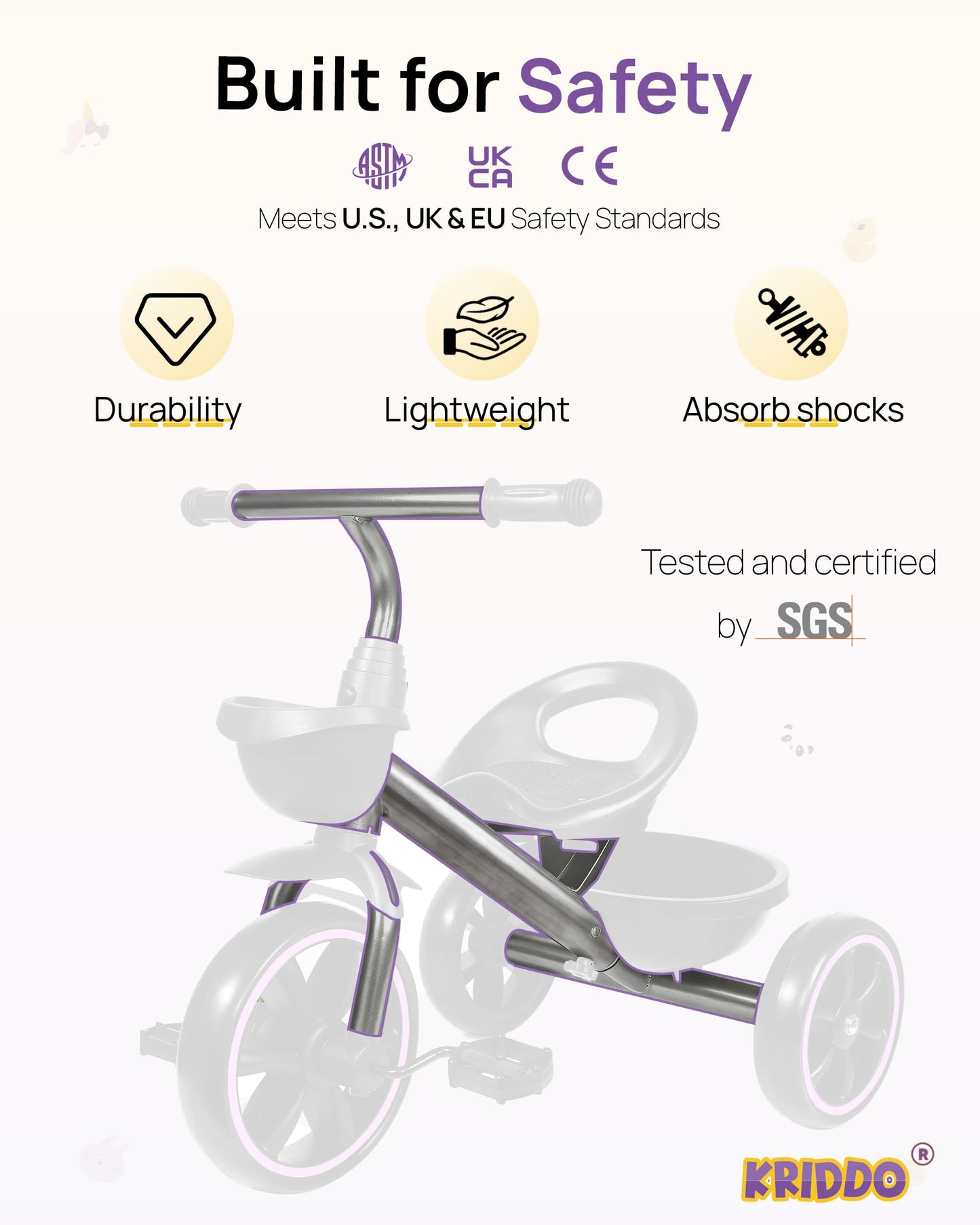 KRIDDO Tricycle for 2-5 Year Olds - Pink Toddler Trike With Gift for 24 Month to 4 Year Old Girls