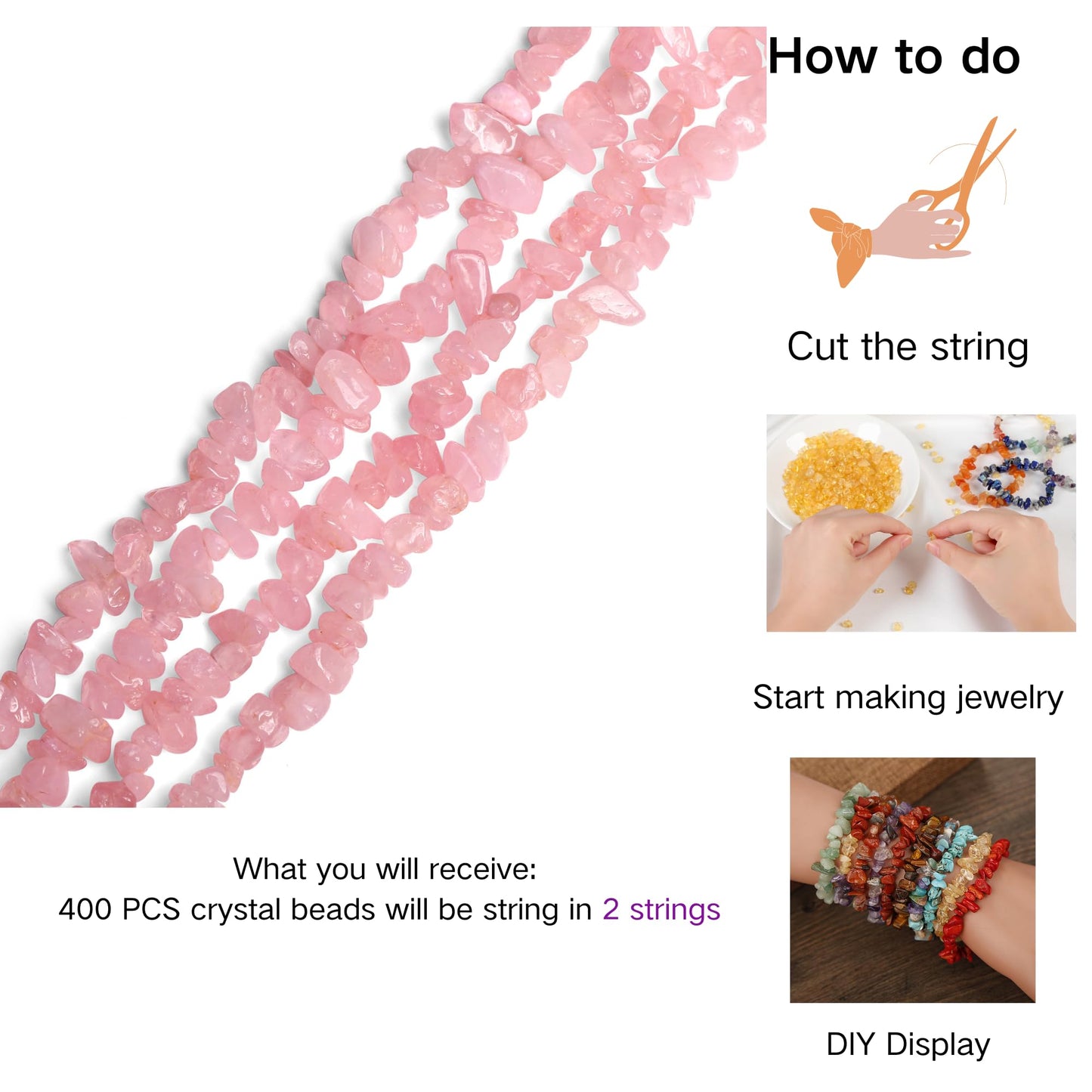 XIANNVXI Rose Quartz Beads, Natural Chip Stone Beads 400Pcs Crystal Bead 5-8mm Irregular Healing Crystal Loose Rocks for DIY Jewelry Making