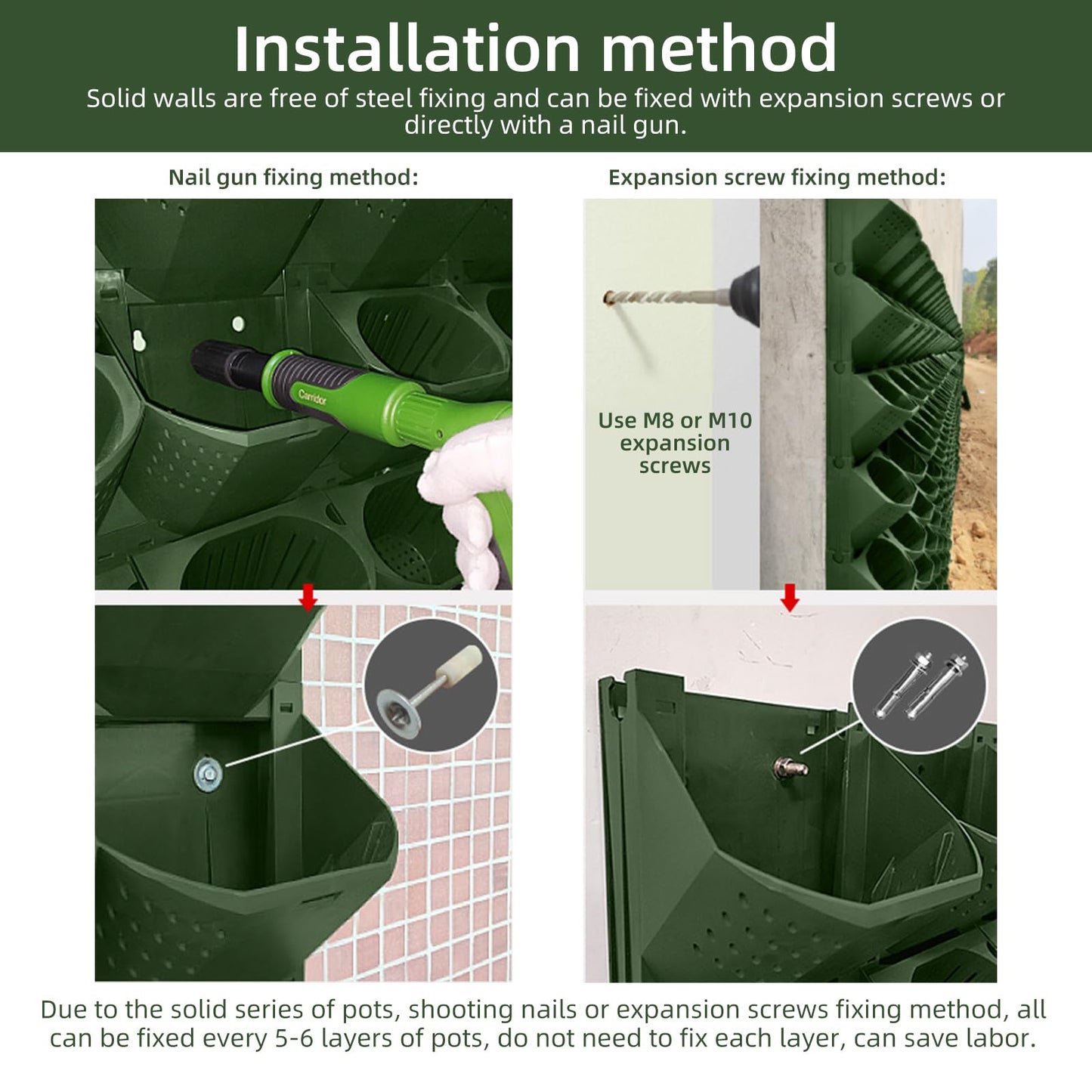 ZIAERKOR Self Watering Wall Mounted Vertical Planter, 36 Pots Wall Planter Indoor Vertical Living Green Plant Wall Easy Installation (Green with Timing System)