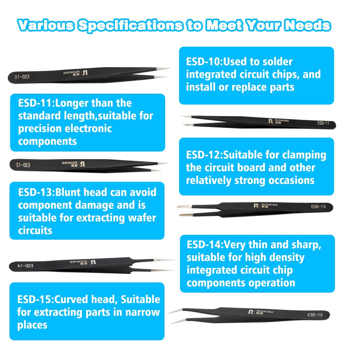 4 Pcs Precision Stainless Steel Tweezers Set, Extra-Long & Thick RL Tweezers, Straight Curved Tips, for Electronics, Jewelry, Crafts, Labs & DIY Repairs, Precision Tools