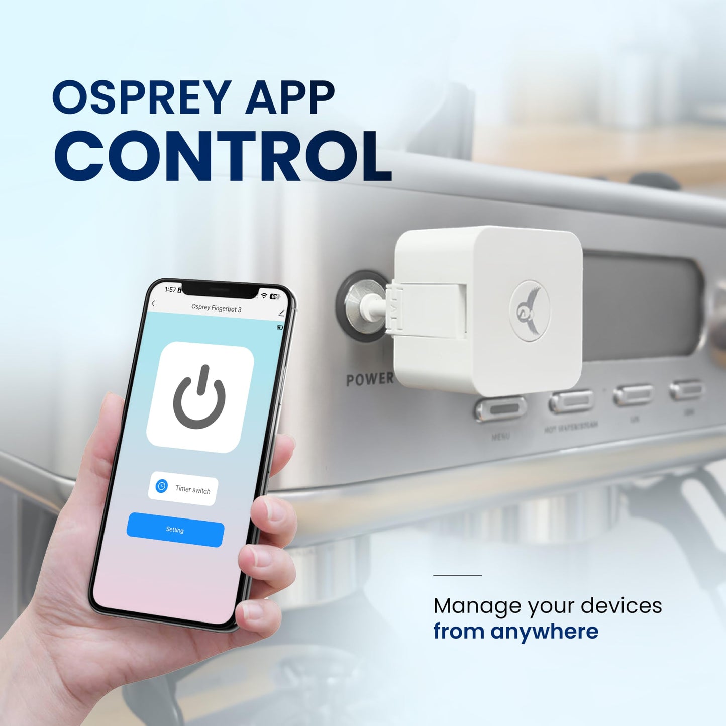 Osprey.Life Smart Fingerbot Button Pusher (Bluetooth) – No Wiring, Supports Button/Rocker/Toggle Switch, App & Timer Control, Add Gateway for Alexa & Google, White