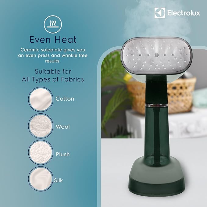 Electrolux SnapSteam Steamer for Clothes - Powerful 1200W Handheld Detachable Steam Press Iron Wrinkle Remover Portable Travel Steamer for Garments, Fabrics & Curtains, Green