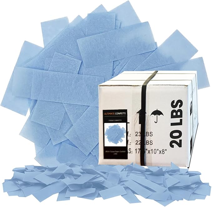 Ultimate Confetti, Baby Blue Biodegradable Confetti - Rectangular Flame-Resistant Tissue Paper Confetti for Cannon and Launcher use – Best for Gender Reveal, Parties, and Concerts - 20 lb, 320 oz