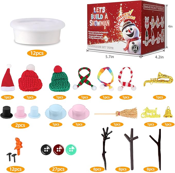 12-Pack Christmas Snowman Crafts Sets for Kids, Modeling Clay Snowman DIY Kit,Christmas Stocking Stuffers for Kids, Perfect for Winter Children's Holiday Party Decoration Gifts