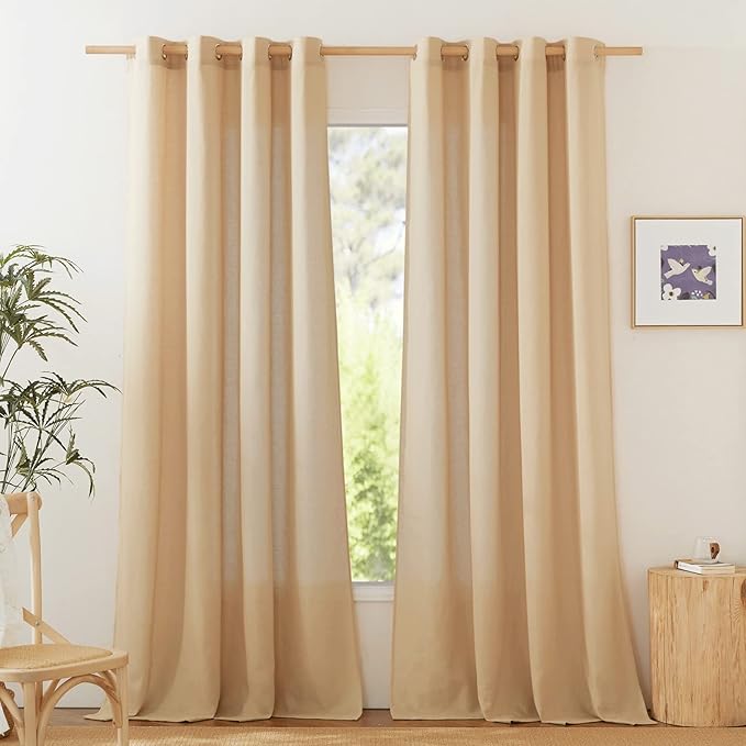 NICETOWN Rustic Linen 132 inch Long Curtains for Living Room, Grommet Privacy Added Thick Linen Weave with Light Filter Window Curtains & Drapes for Bedroom, Burlap, W55 x L132, 2 Panels