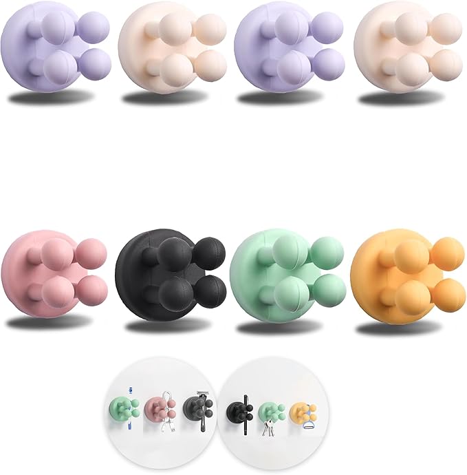 8Pcs Silicone Toothbrush Holders for Bathrooms,Waterproof Self Adhesive Multifunctional Hook for Hanging Towel Key Plug Cable for Bathroom Kitchen Living Room Office 6 Colors