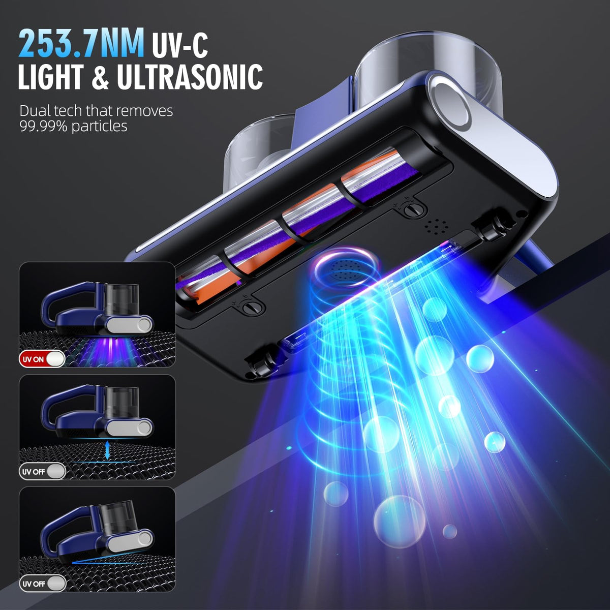 Mattress Vacuum Bed Vacuum Cleaner 16Kpa Suction 253.7nm UV