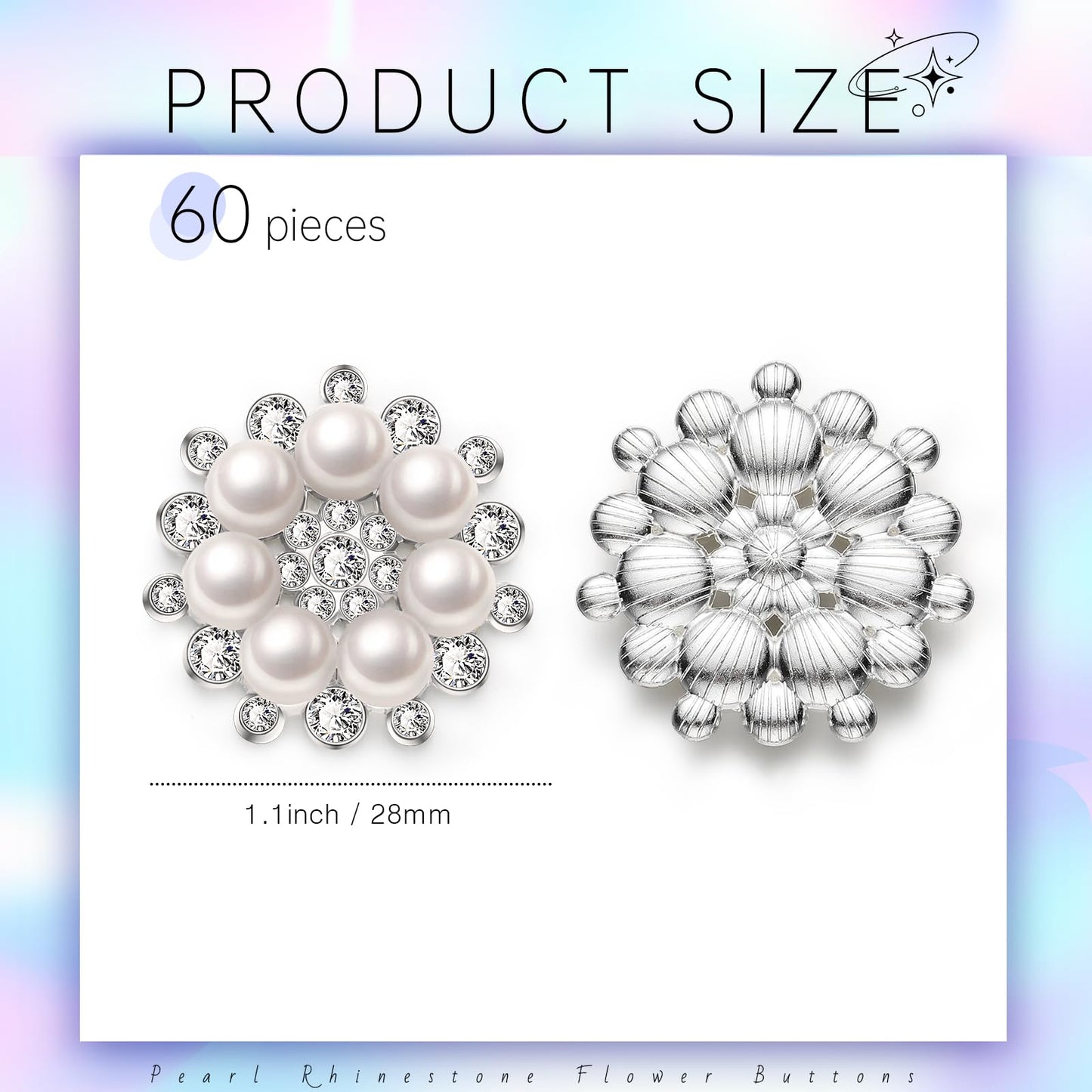 Hicarer 60 Pcs Pearl Rhinestone Flower Buttons Craft Rhinestone Embellishments Flatback Button Round Crystal for Jewelry Making Wedding Party Home Decoration and DIY