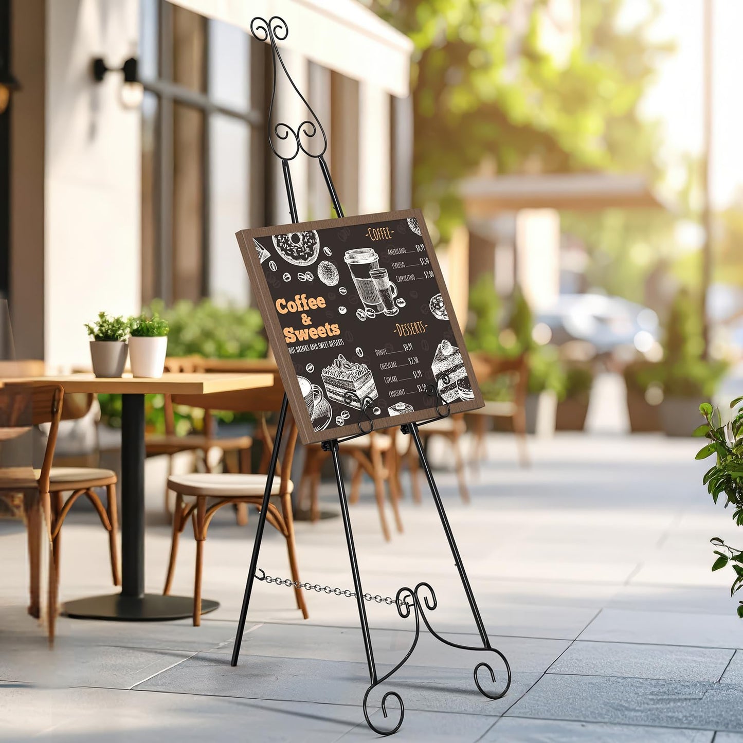 1 PC Black Easel Stand for Sign, Metal Sign Holder, Adjustable Wedding Sign Stand with Chain Support, Sign Holder for Display, Party Painting.