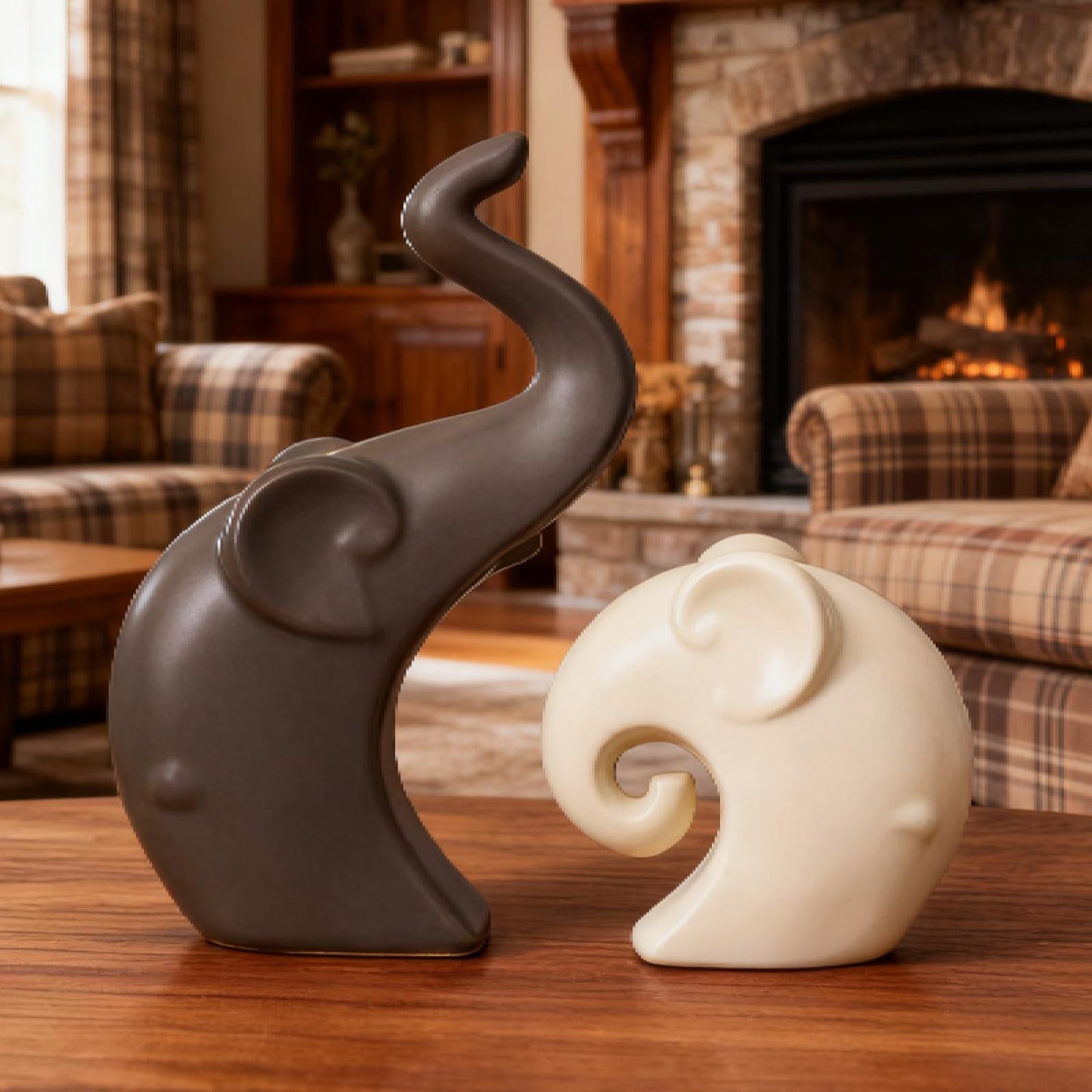 Ammzus Ceramic Elephant Couple Statues, Modern Intertwined Elephant Figurines for Home Decor, Love Symbol Wedding, Nordic Porcelain Decorations for Living Room, Shelf, Tabletop