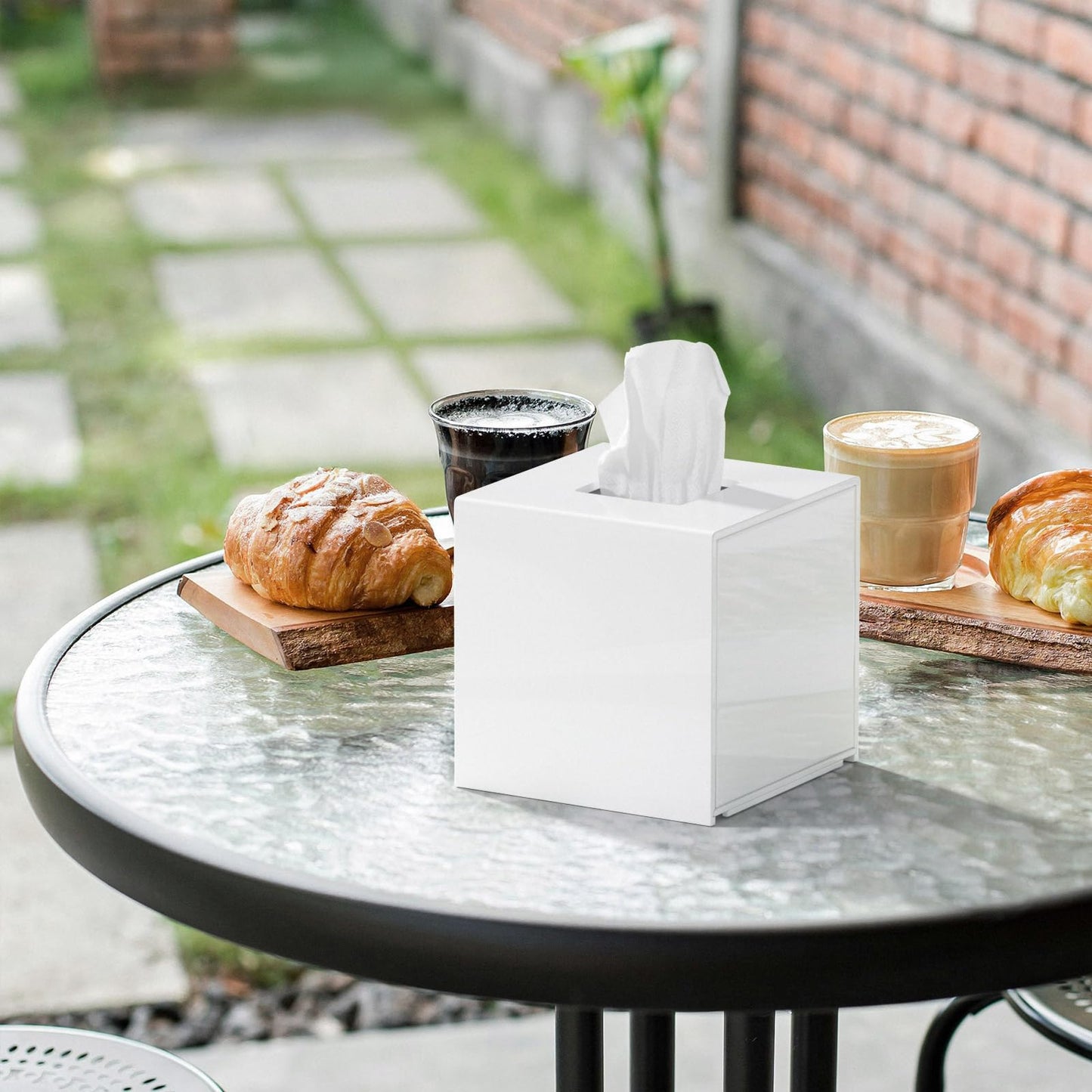 FEMELI Tissue Box Cover,Square Acrylic Tissues Paper Holder for Bathroom Bedroom Office,White
