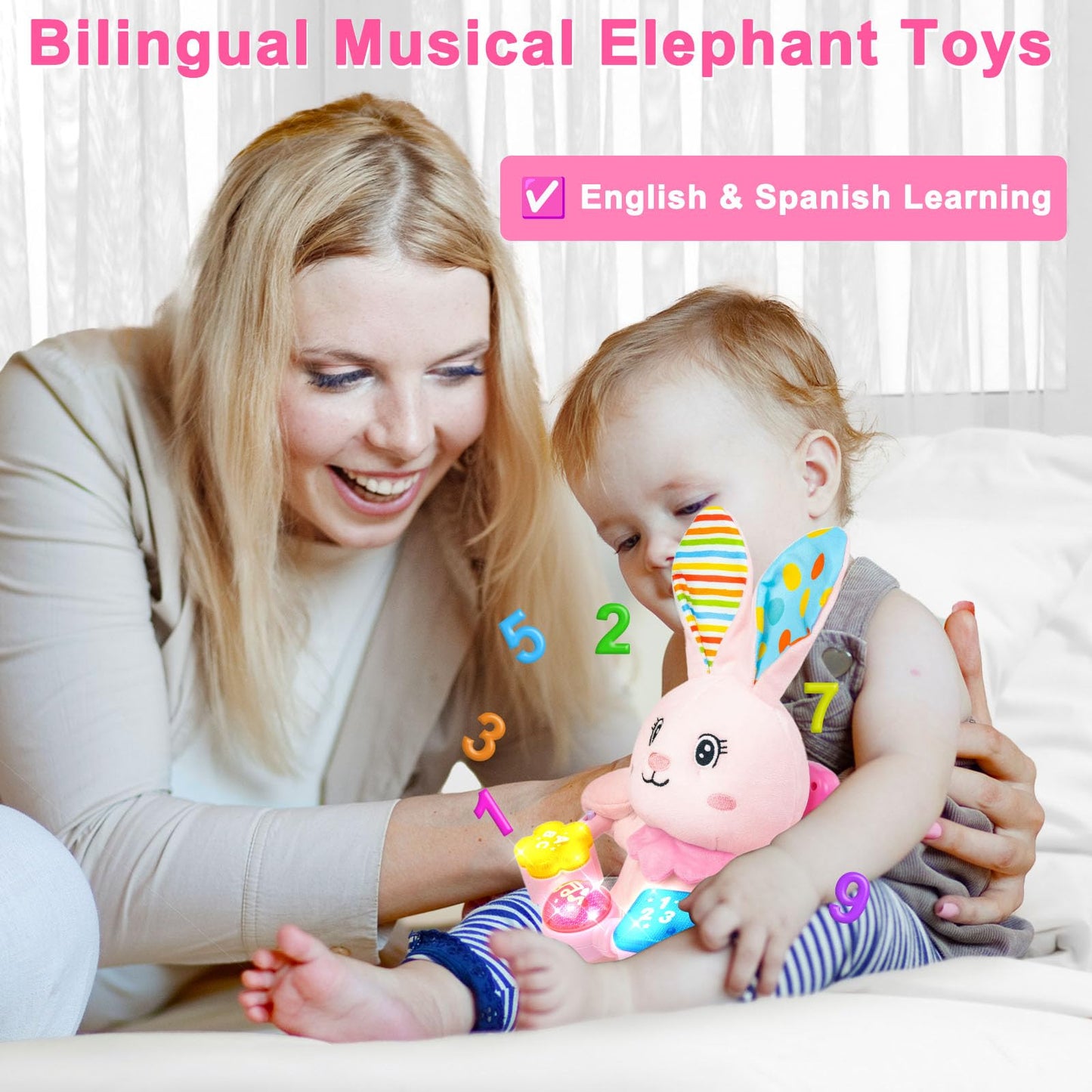 Holaxander Baby Boy Gift Set for 0-12+ Months (1 * Baby Dino Musical Toy & 1 * Musical Plush Rabbit Toy)