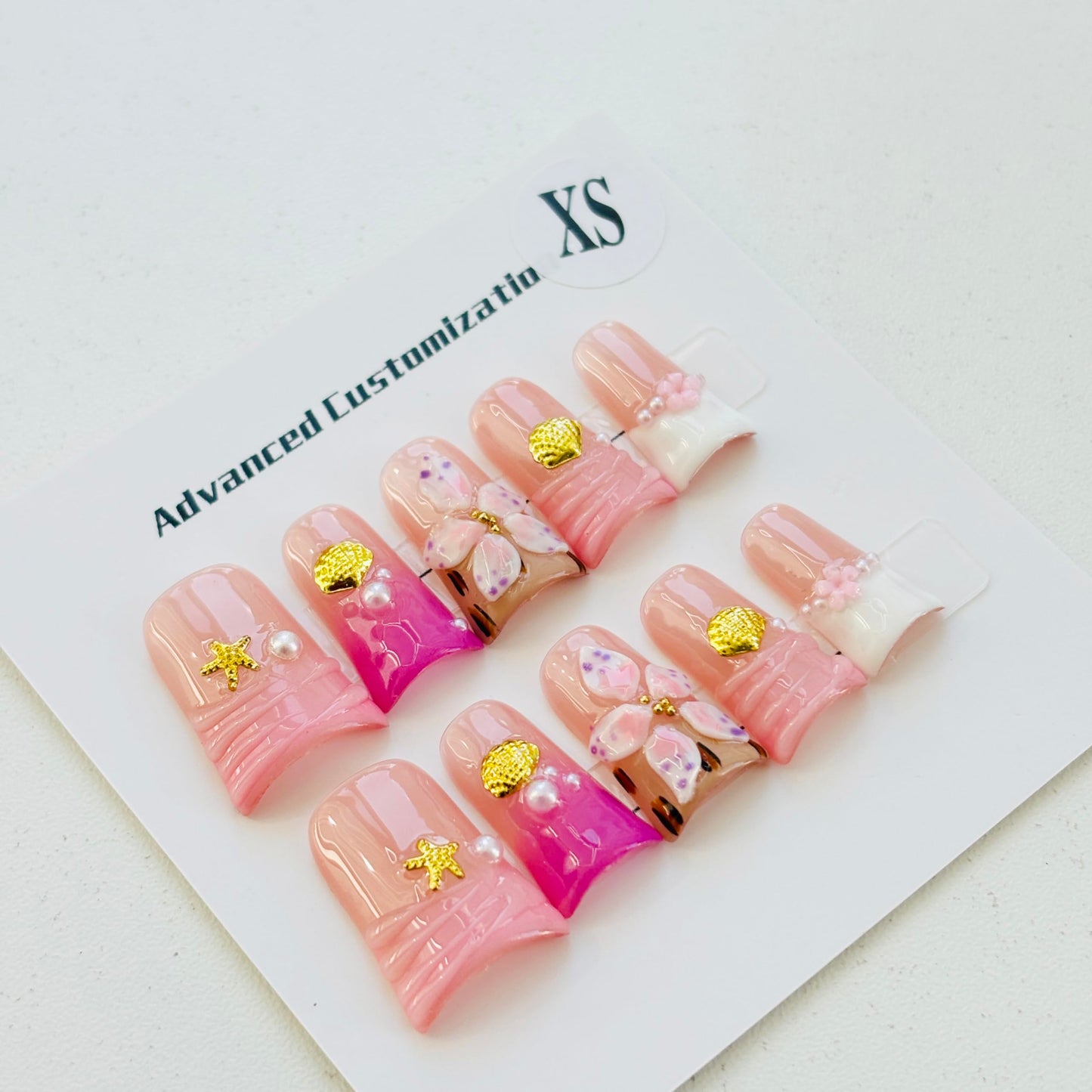 10pcs Handmade Press on Nails for Women - Medium Duck Curve 3D Thick Acrylic Fake Nails Reusable,Designer Floral Butterfly Rhinestones Bling Boho Funky Y2k Nail-art Set,M,pink floral