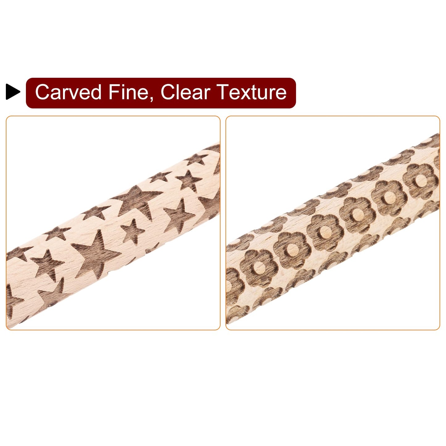 HARFINGTON 5pcs Wood Clay Roller 4"Lines Flower Paw Print Hexagon Star Pattern Rolling Pins Pottery Tools Wood Grain Texture Rollers for Clay Baking Dough Playdough DIY