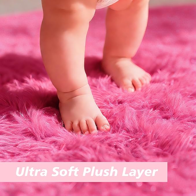 yulidayang Fluffy Round Area Rugs for Bedroom,Hot Pink 4'X4'Shag Circle Area Rugs for Living Room,Non Slip Fuzzy Plush Rug for Kids Room Boys Girls Room and Dorm