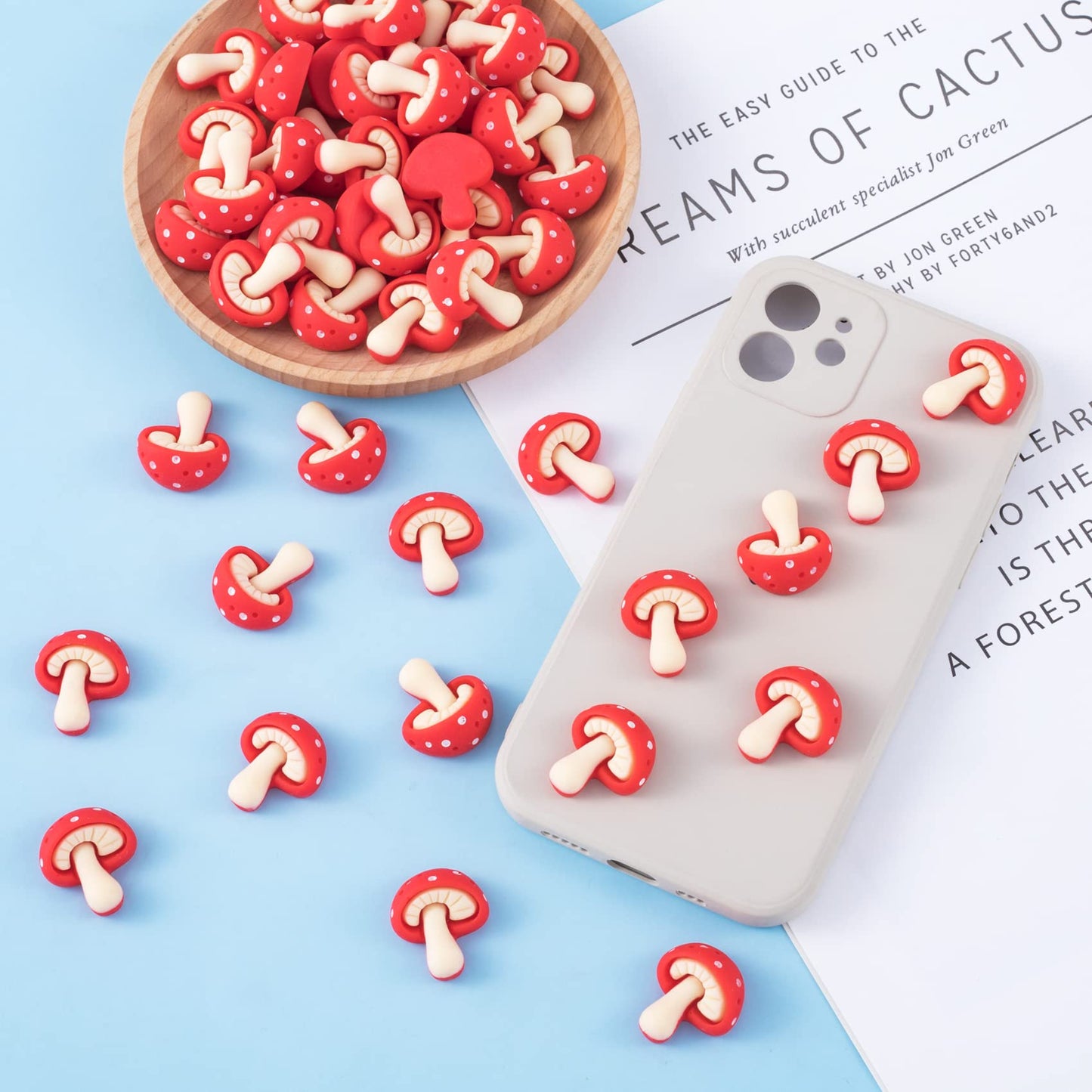 PAGOW 50 pcs Mini Cute Resin Mushroom Decorative Creative Flatback Cabochons Red Sliced Charm DIY Scrapbooking Embellishment Craft Making Phonecase Hairpin Hair Clip Jewelry