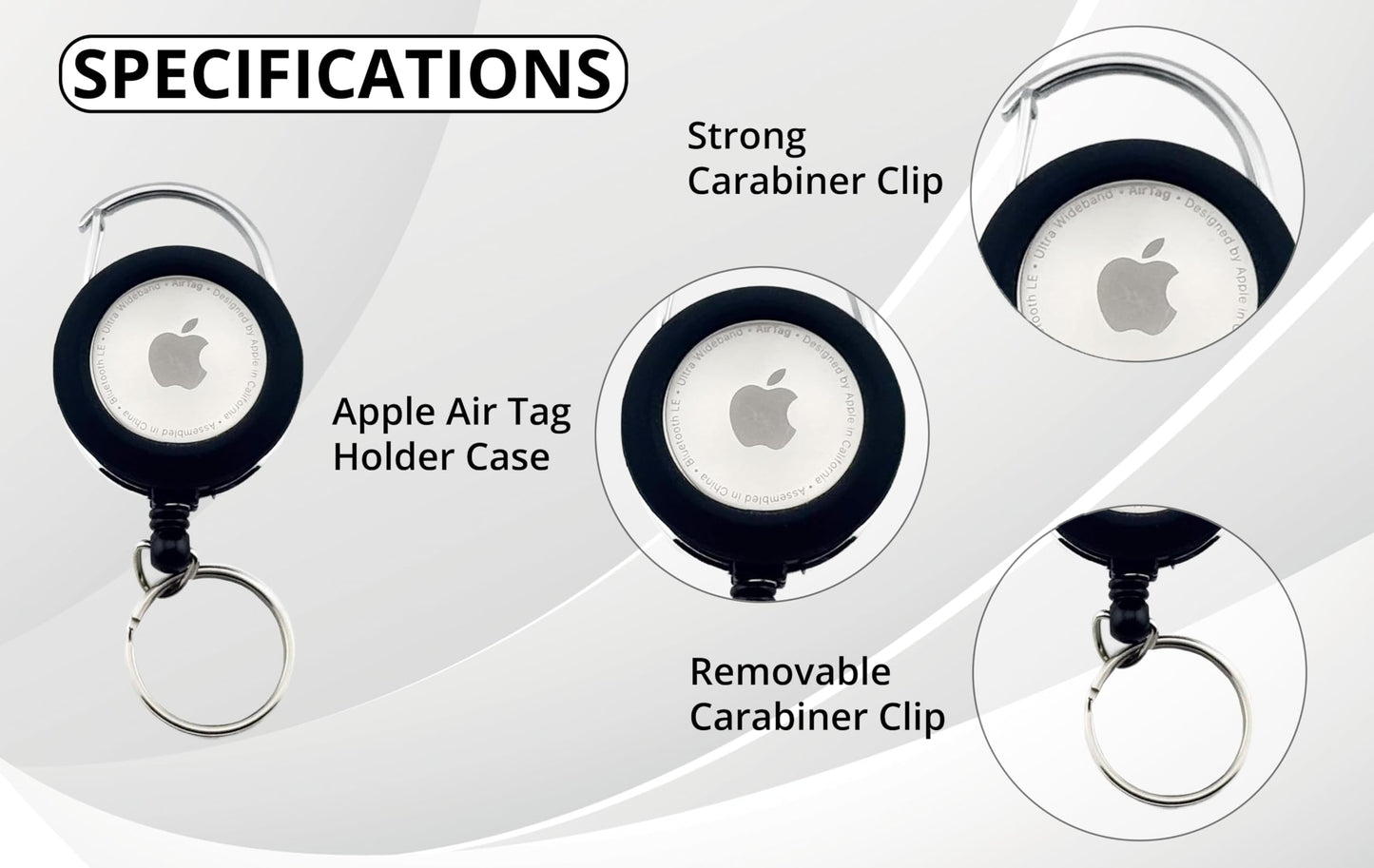 GATYZGEAR Metal Retractable Keychain Reel with AirTag Holder | Heavy-Duty Retractable Keychain & Carabiner Badge Holder | Extendable Badge Reel | Apple AirTag-Compatible Tracker for Security