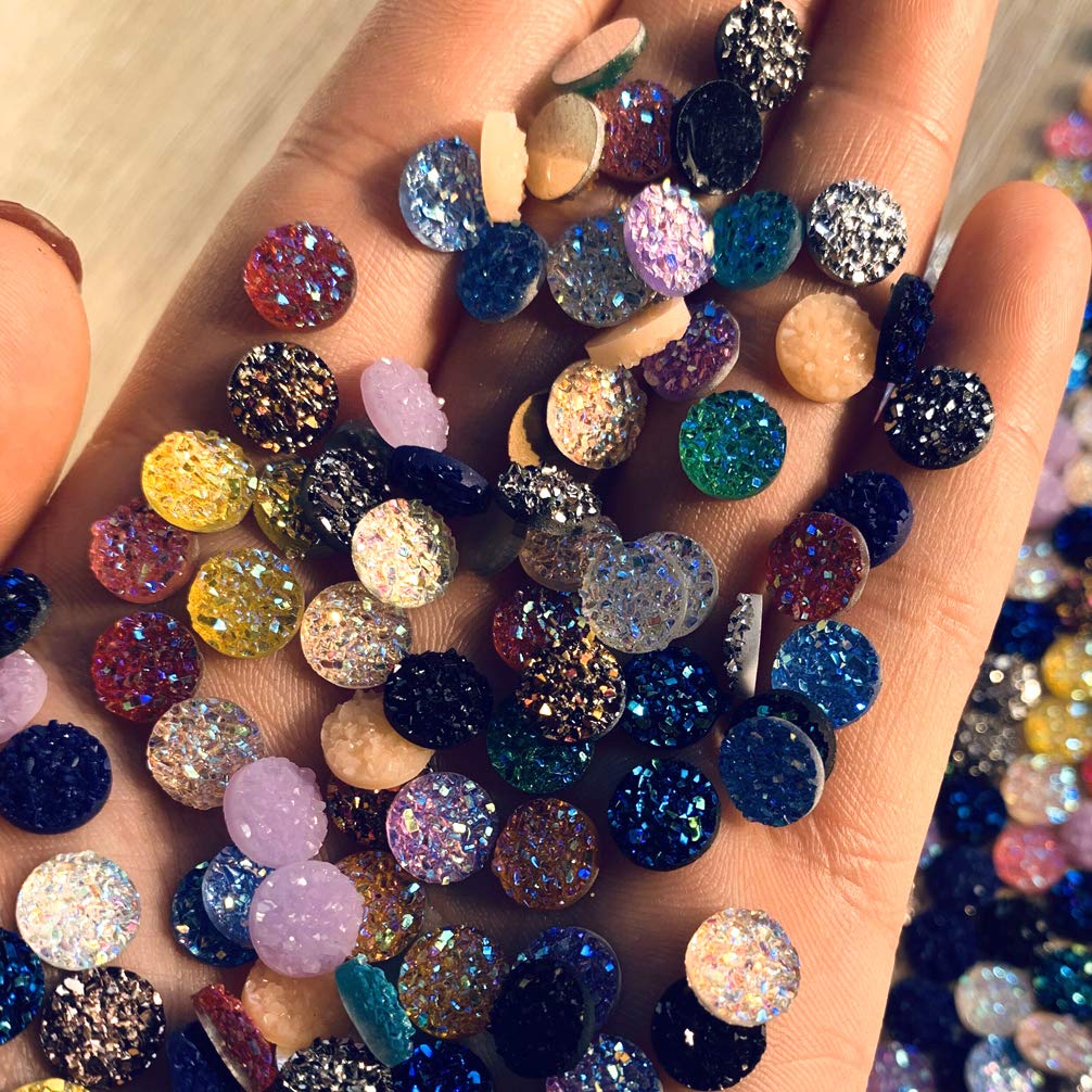 Tongcloud 500 pcs Round Flatback Resin Cabochon Faux Druzy Cabochons Round Flat Back Dome Cabochons for Jewelry Making, DIY Craft (20 Mutlicolor, 8mm)