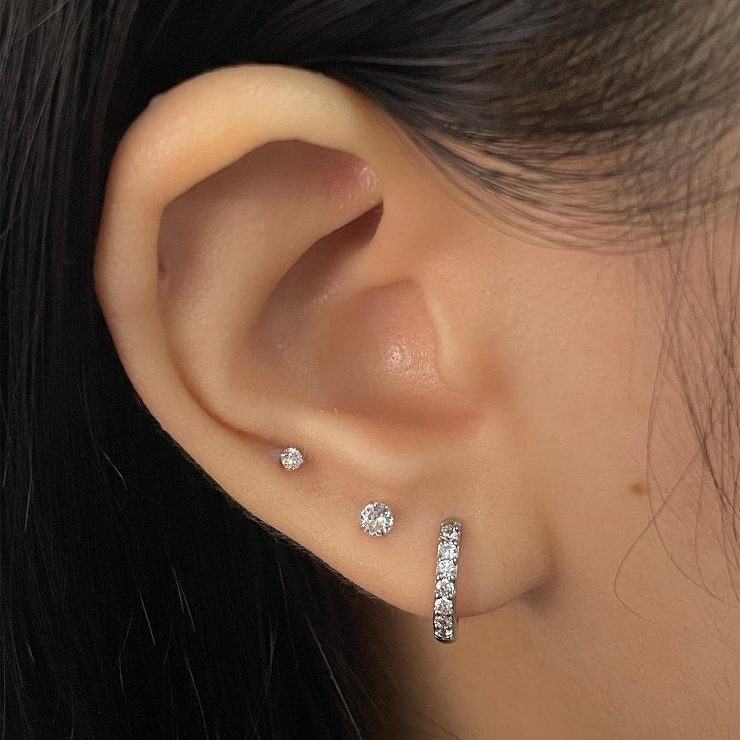 Sterling Silver Hoop Earrings Sterling Silver Stud Earrings for Women 6 Pairs Hypoallergenic Tiny Cubic Zirconia Stud Set Cartilage Hoops