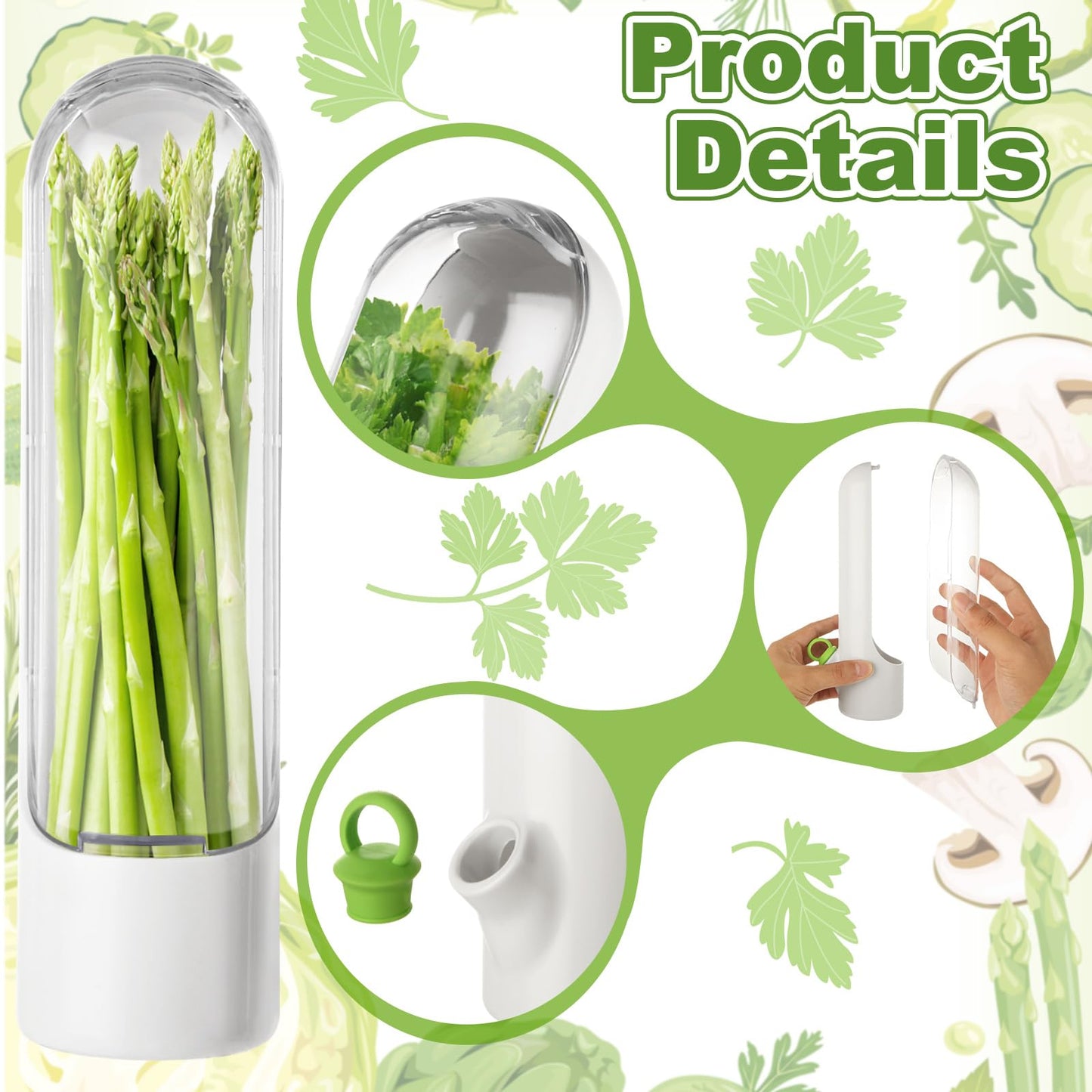 LDHHYH 4 PCS Fresh Herb Keeper for Refrigerator, Herb Saver for Refrigerator, Cilantro Containers for Fridge, Herb Storage Containers for Cilantro Asparagus Mint Rosemary Parsley Basil for 2-3 Weeks