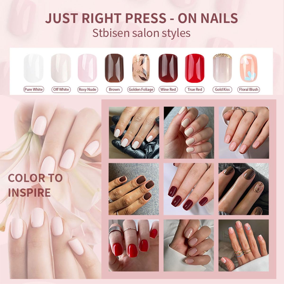 Stbisen Ivory Press On Nails Short Square, Glossy Acrylic Off White Fake Nails, Thick Reusable Glue On Nails, Perfect for Daily Wear, Offering a Refined Touch, 15 Sizes - 30Pcs