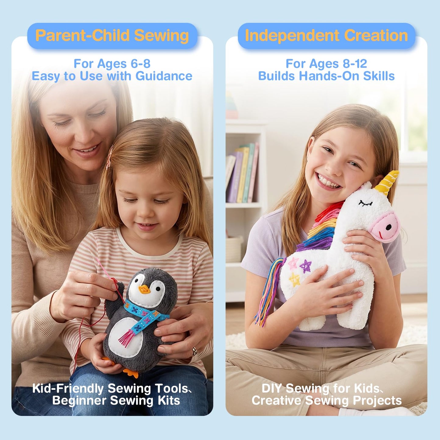 Avenir My First Sewing Kit for Kids Ages 6-8 Beginners | Learn to Sew Stuffed Animal Kit with Premium Plush | Child-Safe Pre-Punched Fabric Tools | Craft Gift for Boys & Girls