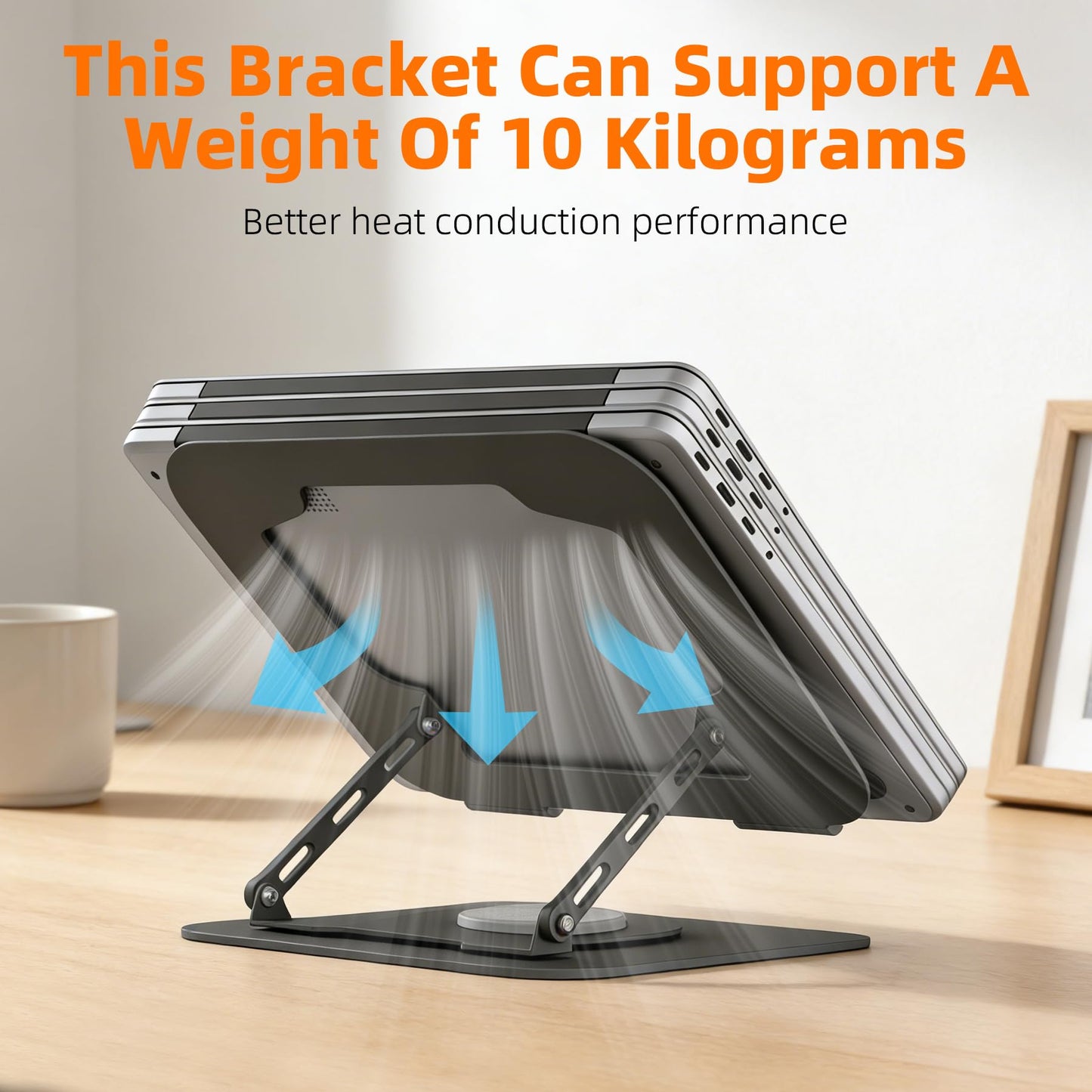 Adjustable Laptop Stand for Desk, Laptop Riser with 360 Rotating Base, Ergonomic Laptop Holder for Desk, Foldable Portable for Office & Home Compatible with MacBook Air Pro, Dell, HP (10-17.3'')