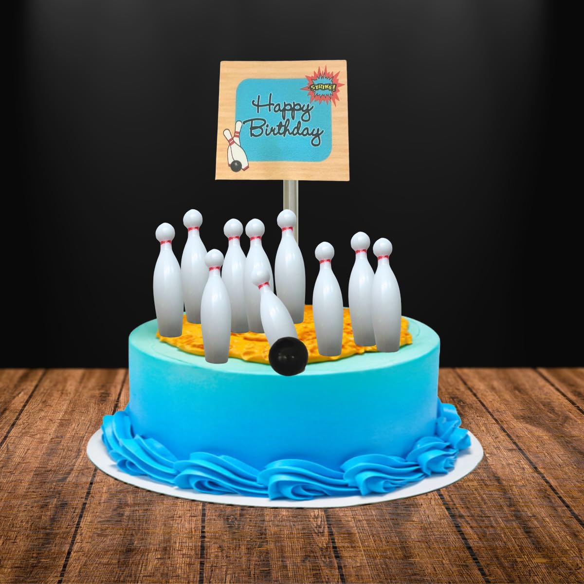 Bowling Happy Birthday Banner and Mini Miniature Bowling Pins Cake Decoration Cake Topper