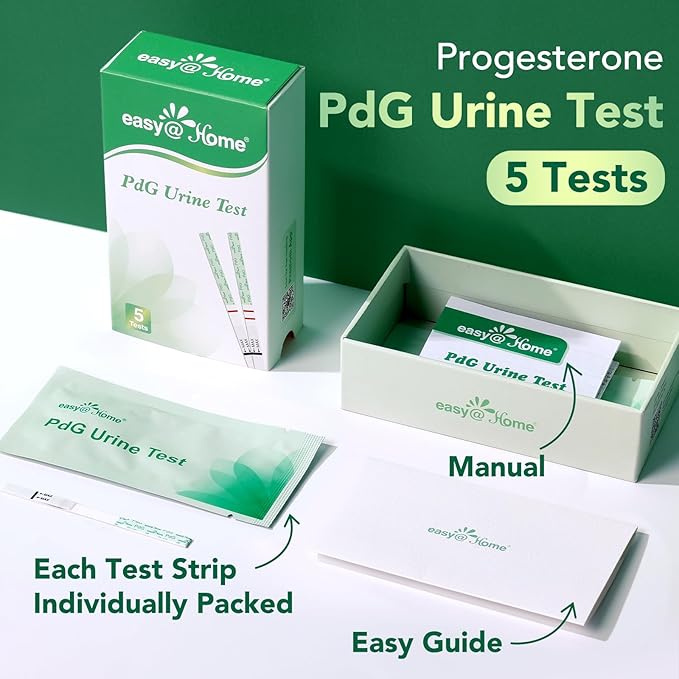 Easy@Home PdG Test Strips: Track Ovulation Insights with Progesterone Urine Tests – at Home Fertility Test for Women with Premom Ovulation App - PdG (Pregnanediol Glucuronide) Tests – 5 Pack