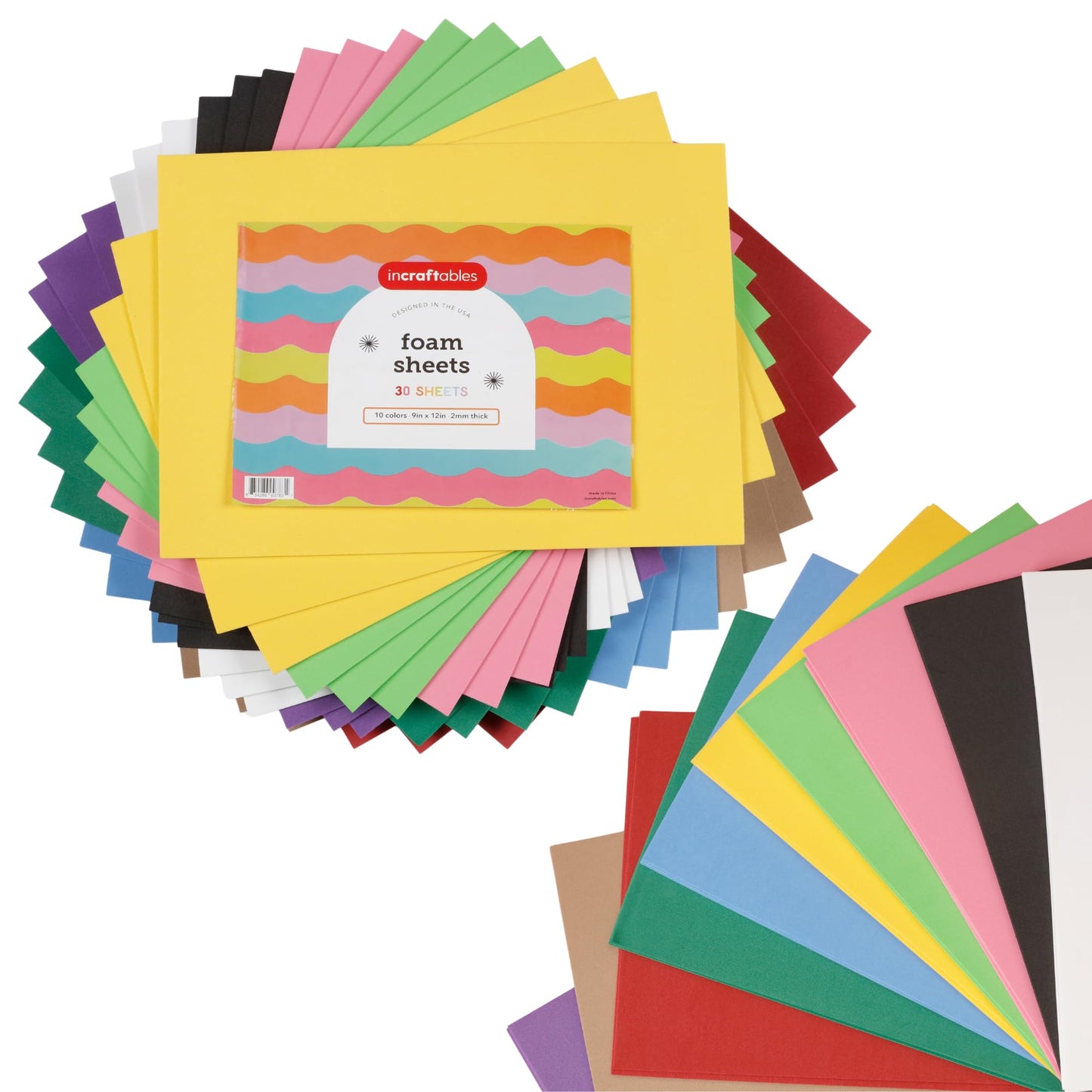 Incraftables Craft Foam Sheets - 9 x 12 Inch - 30 Sheets – EVA Foam 2mm Thick – Assorted Colors