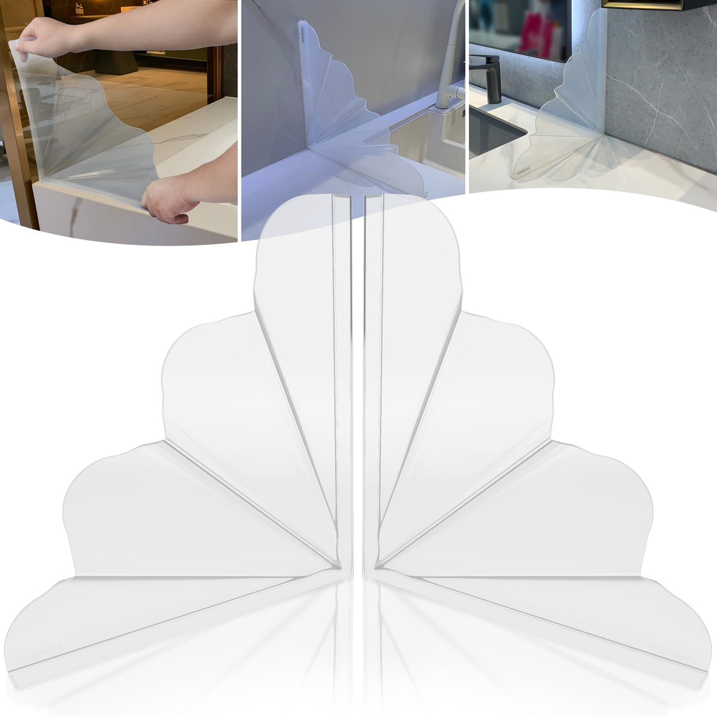Silicone Shower Splash Guard, XXL Clear Bathtub Corner Splash Guard, Bathroom Shower Water Guard with Self-Adhesive, Can Be Adjustable Angle in Washbasin, Tubs, Sinks Etc - 2Pack