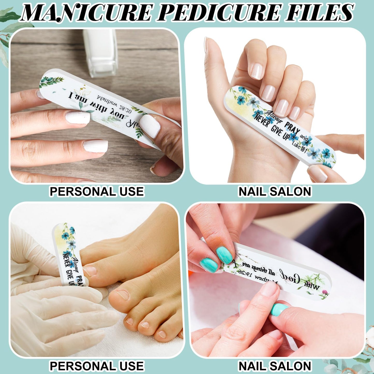 Lanties 100 Pcs Christian Gifts for Women Bulk Mini Christian Nail Files Scripture Emery Boards Religious Christmas Party Stocking Stuffers for Coworkers Employee Staff